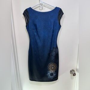 Desigual Blue and Black Floral Midi Dress